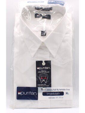 Puritan Short Sleeve Broadcloth Dress Shirt White XL Neck 17-17.5 Comfort Collar